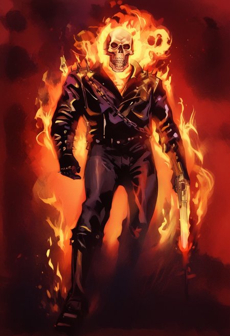 masterpiece, highly detailed,
illustration movie poster portrait of the ghostrider jumping in a motorcycle,
ghostrider, skull head, on fire, leather jacket, leather pants, gloves, spikes, chain, shotgun,
(view from below:1.4),
Freebo_alloy,
ethereal,
sinister tendrils,
dark wisps,
evil essence,
spectral aura, ghostly, 
decaying body,
burning wheels, moon,
abstract,