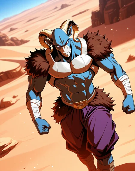 <lora:Moro_3rd_Form_(Dragonball_Z)_(Illustrious)_(AD):1.3> Moro, muscular, goat, 
dutch angle, exterior, desert, 
male focus, gradient coloring, solo, cowboy shot, bent leg, perfect proportions, hyper muscular, goat head, 
BREAK very awe, aesthetically pleasing, masterpiece, best quality, amazing quality, very aesthetic, perfect depth of field shot, in'ei, bright vivid colors, source_anime, masterclass anime,
EZRealPONYXL, zPDXL, Smooth Quality, lazympos, IllustQualXL_Pos,