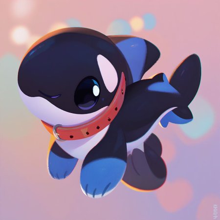 score_9, score_8_up, score_7_up, pikaole, no humans, animal focus, (orca:1.05), fur, collar, full body solo blurry background, cute, source_furry,