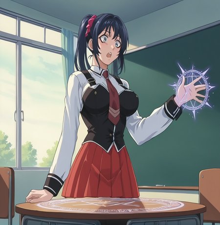 score_9, score_8_up,   pretty girl .     source_anime  <lora:3ible_3lack:0.9> Bibl3  .  in classroom      . wearing school uniform , skirt   good eyes.  detailed .     .   large breast     .    .    magic circle .  female shocked
