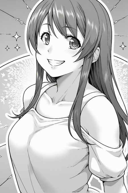 score_9, score_8_up, score_7_up, monochrome, manga_source, best background, detailed background, manga, grayscale  Misaki Kashiwagi, solo, hands on back, standing, happy, grin,  <lora:JN_Misaki_Kashiwagi:0.8>