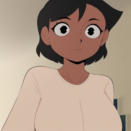 milf, solo, 1girl, black eyes, short hair, dark skin, black hair