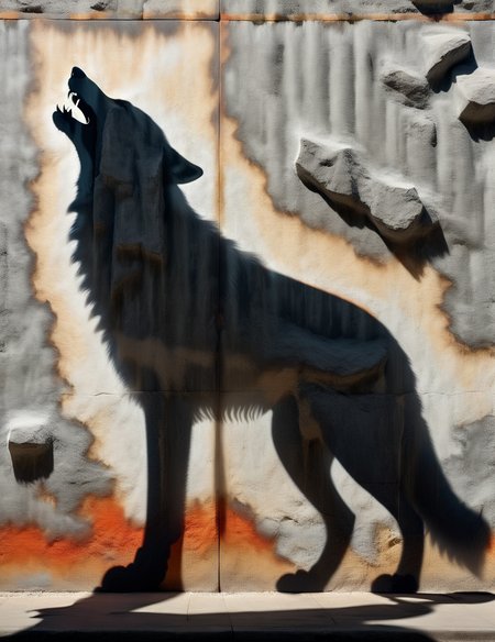 DonM5h4d0w5XL shadow  on a nano-enhanced thermal insulation wall, wolf, <lora:DonM5h4d0w5XL-000010:1>