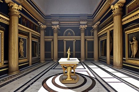 (masterpiece:1.2), (best quality,:1.2), 8k, HDR, ultra detailed, ((photorealistic)), professional light, cinematic lighting, fashion photography, ambient lighting, face lighting, <lora:detail_slider_v4:1>, Fantasy picture, OverallDetail, large ancient room with a marble table, and with a statue on the floor in the middle, RomInt, <lora:RomanInterior-10:1>, epiCPhoto