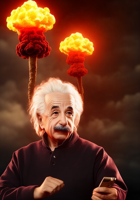 Albert Einstein  and his pet  hypernuke in FWATCH STYLE, colour grading, (Albert Einstein with hypernuke hair), SD2VrayRender, PhotoHelper, SD2CINEMA768-DIGITAL