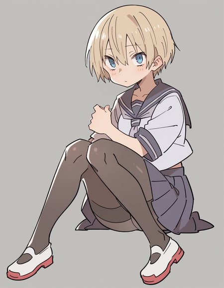 zPDXL, score_9, score_8_up, score_7_up, score_6_up, score_5_up, score_4_up, 1girl, solo,
 <lora:Maa:0.8> maa, flat color, serafuku, school uniform, pleated skirt, pantyhose, white footwear, uwabaki, looking at viewer,