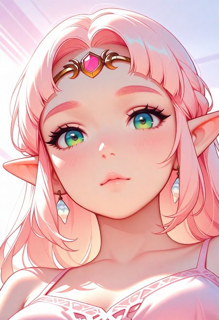 masterpiece, best quality, amazing quality, very aesthetic, flat colors, (artist:Tsuaii:1), pastel colors, watercolor painting,
1girl, close up portrait, looking at viewer, from below, 
Princess zelda, Bright lighting,