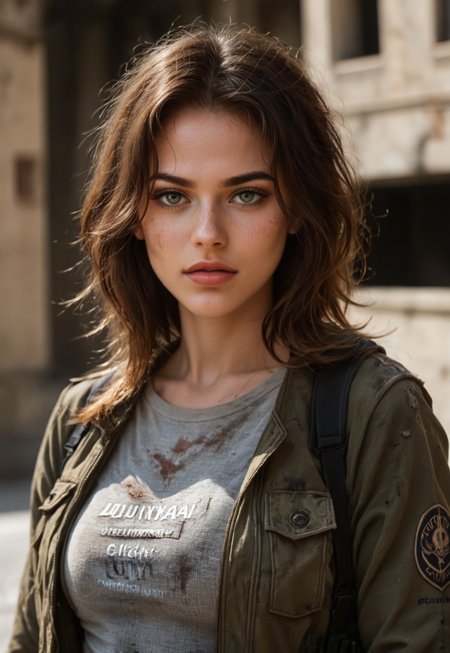 safe_pos, score_9, score_8_up, score_7_up, score_6_up, post-apocalyptic survivor, rugged tactical gear, assault rifle, long messy hair, realistic, cinematic angle, cinematic lighting, athletic body, fierce face, piercing green eyes, combat pose
BREAK
standing amidst the ruins of a destroyed city
BREAK
source_dystopian_art, rating_explicit, expressive, full body, dynamic pose
BREAK
detailed beautiful background, crumbling buildings, abandoned cars, overgrown vegetation, dark sky, desolate atmosphere
<lora:Expressive_H:0.6>Expressiveh, (SimplepositiveXLv1:1.3), (((upper body, full clothed:1.85)))
((masterpiece))
 (ultra realistic, 32k, masterpiece:1.2), (high detailed skin:1.1), (high quality:1.1)
(((full clothed)))
<lora:DandonFuga_Style_v.2_-_Pony:0.8>
 (8k uhd:1,4)
 <lora:add-detail-xl:1>
 <lora:Dynamic Poses:1>