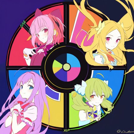 score_9, score_8_up, score_7_up, 
high quality, high resolution, detailed, highres, highly detailed, masterpiece, best quality, 
source_anime, vivid colors, 
(color_wheel_challenge:1.2), multiple girls,
magical girls,