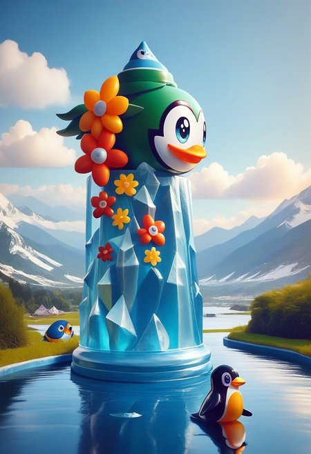 score_9, score_8_up, masterpiece, extremely detailed, best quality, highres, Latex, googly eyes, penguin, antartica, ice plains, scenery