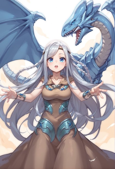 (score_9:0.9),score_8_up,score_7_up,rating_explicit,(zPDXL),(zPDXL3),
<lora:Maiden with Eyes of Blue PonyXL v1.2:0.71>,maiden with eyes of blue,blue eyes white dragon,1girl,dragon,open mouth,outstretched arms,brown dress,brown circlet,flying,looking at viewer,