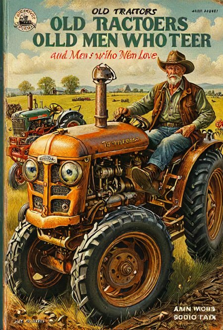 book cover title "Old Tractors: And Men Who Love Them", And Men Who Love Them <lora:cinexart:0.5>, <lora:wizards_vintage_romance:0.6>, <lora:Harrlogos_v1.1:0.8>,  <lora:Wizards_MACHINALIA__Things_Come_Alive_:0.7>  <lora:- SDXL - AI-Breaker_V3.5:.8> <lora:add-detail-xl:1> <lora:SDXL - Slider - detailed_notrigger:1>