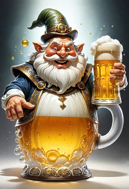 hyper detailed masterpiece, dynamic, awesome quality, 
transparent beer spirit,Mythical jovial rotund being,lighthearted convivial joy, clusterd with yellowish floating foamy beer bubbles,
                  Resembles a friendly well dressed ghostly ethereal otherworldly brewer master
                  large overflowing {tankard|beer stein},
                  frothy beer foam on head,
                  spreading merriment and good cheer,
                  twinkle in its eye, hearty laugh,