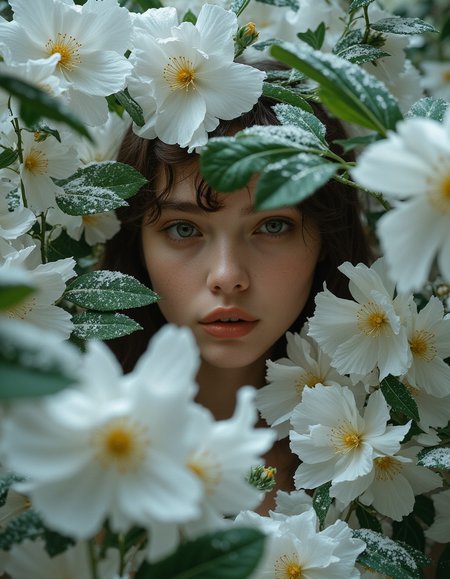 Mysticism. The concept. Surrealism. An allegory. A complex, multidimensional.
 
Nobody believes it,
Miracle of miracles:
A girl behind the flowers
He goes to the winter forest.

It is not in the greenery,
Like in the July heat,
He's snow-whitewashed,
It shines white..


impressive lighting, analog photography, cinematography, unimaginable quality, 8K, UHD, 

 (Depth of field), Fujica GW690 camera, medium 20mm film. Kodak Portra 400 analog film stocks,  aidmaimageupgrader,