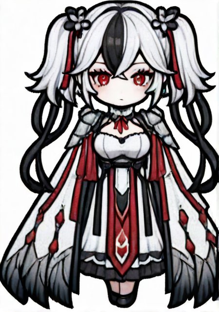 camellya_\(wuthering_waves\),  rimworld, (chibi:1.2),  straight-on, 1girl, breasts, maid, solo, full body, transparent background, white background, simple background  <lora:rimworld2-000090:1>