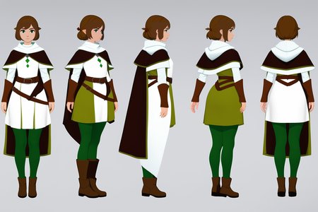 (VIEWS:0),  full body character turnaround of 1girl, Multiple views of the same character in the same outfit,  simple background, white background,
(theme:0),  medieval, fantasy, Dungeon And Dragon,
female character, white and green outfit, brown belt, black leggings, brown boots, cape, fantasy attire,
<lora:bg3TurnXL_v1_pony:0.1>
<lora:Witcher3turn_v1_Pony:0.1>
<lora:medieval2turn_v1_Pony:0.1>
<lora:CharTurnXL_v4_Pony:0.1>
<lora:bg3TurnXL_v1:0.1>
<lora:Witcher3TurnXL_v1:0.1>
<lora:Medieval2TurnXL_v1:0.6>
<lora:CharTurnXLRetag_v4:0.1>