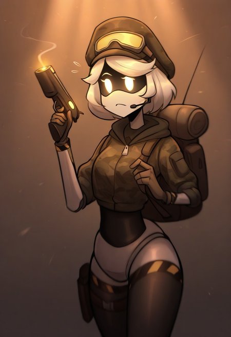 (masterpiece, high quality, highly detailed, best quality), SD-V, 1girl, solo, robot girl, humanoid robot, robot joints, hairband, short white hair, yellow eyes, solid circle pupils,
military smoking, military hat, war, trenches, explosions from behind, yellowish lighting, blaster in hand, snow
upper body, scared, confused
military, camouflage, solo, backpack, boots, hat, goggles, goggles on headwear, jacket, hood, bag, headset, camouflage jacket, gloves, holster, hood down,thigh holster, radio antenna, military, headphones, leggings, closed mouth, upper body