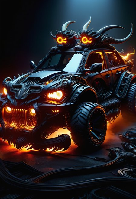 hyper detailed masterpiece, dynamic, awesome quality, DonMN1gh7D3m0nXL huge warthog (halo), hatchback design,
 clear glass,  
 gauges and instrument panel upgrades, mithral, industrial,
  woven texture, , made of darkness  <lora:DonMN1gh7D3m0nXL-v1.1-000008:1>