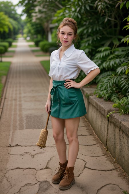 <lora:LCM_LoRA_Weights_SD15:1>,<lora:detail_slider_v4:1.3>,(inspired painter) 24year old adult woman, , Athletic body build, short ginger Hairs, double buns haircut, , native american, caramel  skin, wearing a beret, green  painter smock, bohemian skirt, comfortable sneakers, holding a paintbrush and a palette,paint tubes, set in garden, Pathway, winding path with stone steps, greenery on both sides, an easel set up at a scenic spot, sunlight casting shadows, the sound of a gentle breeze,(full body:1.3),(full shot:1.3),(wide shot:1.3),(full body portrait:1.3),from below:1.1,pet photography, adorable portrait, playful moment, expressive eyes, showcasing personality, professional lighting, expert composition, capturing joyful interaction, conveying emotion, creative composition, enhancing pet beauty, pet-friendly environment, storytelling through imagery,