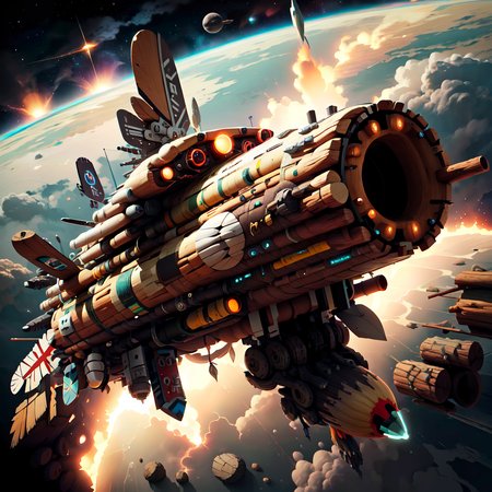 trending  <lora:totempunkai_v20:.7> totempunkai spaceship made of logs, in space