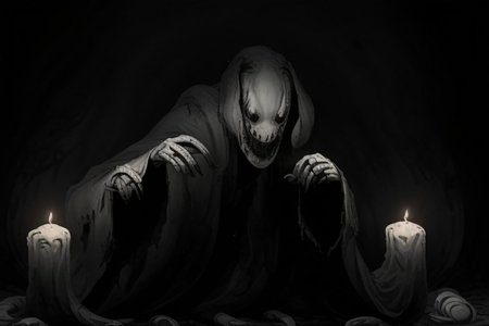 Photography, photorealistic, insanely real life detailed, 8k, highest resolution possible, sharp focus, taken with professional DSLR and lenses, cinematic, taken best skilled cinematographer, 
mong, monster, horror \(haunted house\), Darkness,
haunted house,night,dark,sparse Candlelight, creepy, scary,terrifying
horror movie atmosphere, cinematic dark night time lighting and dramatic shadows,