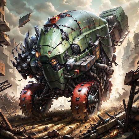 detailed background , <lora:cyberdead:.9> cyberdead, combine harvester