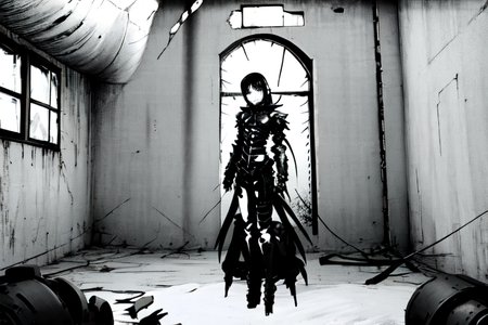 highly insanely detailed, masterpiece, top quality, best quality, highres, 4k, 8k, RAW photo, (very aesthetic, beautiful and aesthetic),  
tsutomu nihei,nihei_tsutomu,blame!,blame gakuen!,abara,TNstyle,sidonia_no_kishi,(space,spacecraft,mausoleum,tower,lab),tentacles,air conditioner,bridge,bones,concrete walls,metal walls,light particles,wire,walkway,gauna,gauna mech,dome,star \(sky\),starry sky,machinery,toha heavy industries,ventilation fan,ventilation shaft,dark sky,black sky,letterboxed,fence,lantern,buildings,dystopia,destroyed, 
<lora:ABARA:1>, 
(1girl:1.3), 
solo focus, 
Utopian Rustic Chinese Interior,scenery,buildings outside,big window,can see outside nature,garden,indoors open to the outdoor nature,(under roof:1.3),no humans,âââ