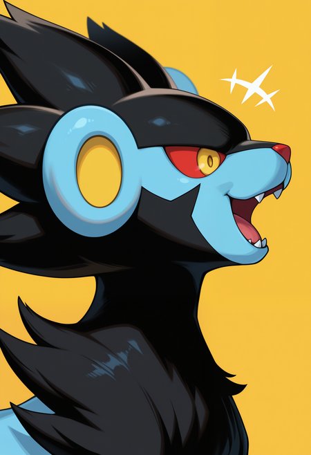 masterpiece,best quality,amazing quality, 1boy, solo, luxr4y, pokemon (creature), close up, side angle, smile, open mouth,