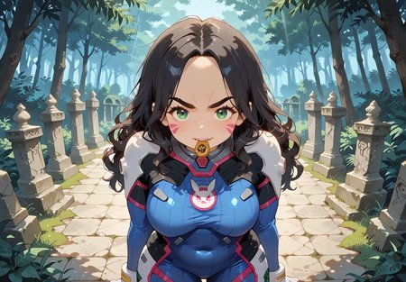 IllusP0s, PonyScores7, source_anime, ah1, IllustriousQual, interesting, exciting, spectacular, wonderful, 
BREAK <lora:xl_more_art-full_v1:0.2>, <lora:aesthetic_anime_v1s:0.2>, <lora:EpicF4nta5yXL:0.2>, <lora:detailxl:0.2>, detailxl, <lora:Fant5yP0ny:0.2>, amazing quality, best aesthetic, absurdres, illustration, Volumetric_Lighting, ultra-detailed, very aesthetic, intricate details, best_quality, <lora:Anime_Aesthetic_Wallpaper_StyleIllustriousXL:0.4>, aniwall,
BREAK (({eating|cooking|serving|peeling|cutting} Guava)),
BREAK Stable_Yogis_PDXL_Positives, AS-Adult, <lora:Complicated fantasy portrait - XL Pony V2.0:0.2>, bad-hands-5, <lora:HDA_Detailer:0.3>, <lora:natsumi_style:0.5>, <lora:by_usakun-pony:0.4>, by usakun, <lora:Akina_Bbw_Style_-_PonyXL:0.2>, AkinBw, ((Two-Shot)),
BREAK 1girl, mature female, (curvy), round-chin, caucasian, <lora:ETO_OC_Illustrius:0.5>, eto_oc, skindentation, (plump), thick thighs, wide hips, busty, voluptuous, <lora:venus body PonyXL:0.3>, <lora:shinyskin2:0.2>, glistening skin, HDA_FatGirlXL, round ass, large breasts,
BREAK ((<lora:overwatch-dva-cosplay-ponyxl-lora-nochekaiser:0.8>, overwatch dva cosplay, d.va (overwatch) (cosplay), bodysuit, cosplay, covered navel, skin tight, vertical-striped bodysuit)),
BREAK (curly hair), long hair, (black hair:1.4), (parted hair:1.7), messy hair, kinky curls, <lora:hairdetailpxl:0.2>, hairdetailpxl,
BREAK (half green and brown eyes), (colorful eyes), (multicolored eyes), (downturned eyes:1.4), <lora:expressive eyes:0.2>, expressive eyes, <lora:eyedetailpxl:0.2>, eyedetailpxl, <lora:Eyes_High_Definition:0.2>, EyesHD, (round face:1.2), (thick eyebrows:1.3), (plump face), <lora:Round_face:0.2>, lips, 
BREAK ((angry expression)), <lora:Expressive_H:0.2>, Expressiveh, <lora:Emotional_Anime_Expressions_PonyXL_Concept:0.2>, emotional, <lora:Best_Facial_Expression_LoRA_PONY:0.2>, looking at viewer, <lora:Detailed expressive EXEV style -XL Pony V1.0:0.2>, FaceDetail, <lora:Best_Facial_Expression_Helper_XTREME_ILLU:0.4>, kaogei,
BREAK (((a dramatic scene of the ancient ruins of Copán, Guatemala, with stone carvings surrounded by dense jungle, The atmosphere is mystical, with dappled sunlight filtering through the trees, The mood is contemplative and serene, inviting admiration for the blend of history and nature))), <lora:Background Detailer - SDXL:0.8>, 4k, 8k, Ultra HD, Masterpiece, Best quality, Detailed background, <lora:Add_more_details_V2_XLpony:0.4>, full_details, <lora:background-type1:0.4>,
