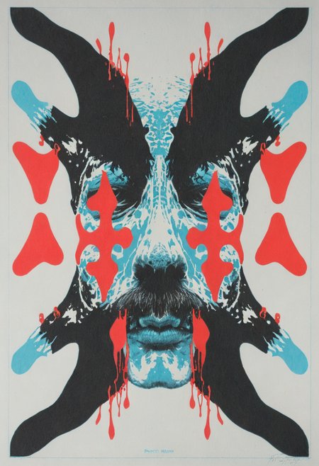 Anaglyph 3D, retro risograph printed rorschach test, Jonathan Meese, b&w<lora:add-detail-xl:1>