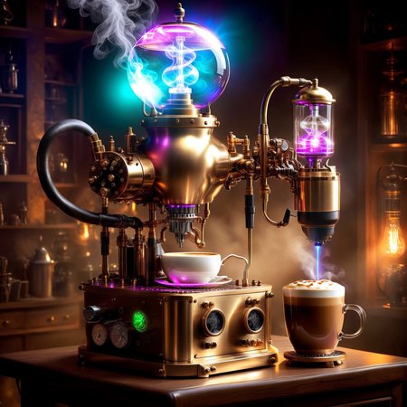 <lora:TechPunkAIv2Pruned:.9> ValvePunkAI  coffee machine (Highly detailed, amazing fantasy setting), (Shiny Impressive lighting), (Colorful, Ultra Realistic, High quality, Highly detailed, Sharp focus, 8K UHD, Art photography), (trending on artstation)