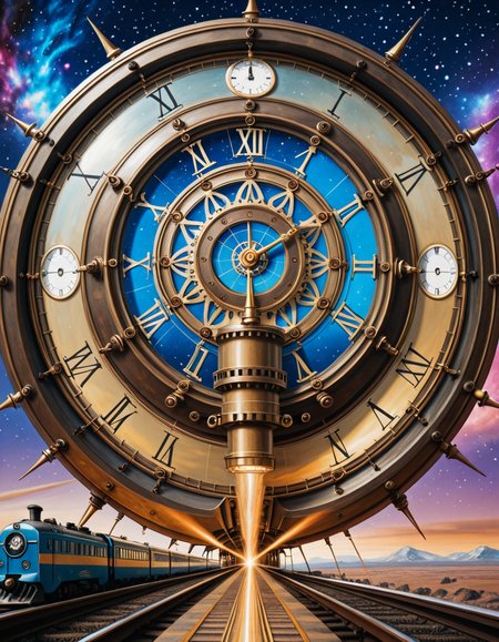A surreal, steampunk-inspired painting of a fantastical train speeding through deep space, in the distinctive style of JarosÅaw Jasnikowski. The train is elongated, with exaggerated mechanical partsâgears, pistons, brass pipes, and rotating turbinesâinterwoven with intricate ornamentation and impossible engineering. The locomotive defies gravity, riding on luminous rails made of light and energy that twist and spiral into the cosmic void. Stars, nebulae, and strange planetary bodies fill the background, glowing in vibrant hues of violet, blue, and crimson. The train's engine emits streams of golden steam and electric sparks that blend into the surrounding stardust. Elements of surreal architectureâfloating domes, clock towers, and spiresâdrift alongside the train, evoking a dreamlike journey through a mechanical universe. The atmosphere is otherworldly, with dramatic lighting, long shadows, and rich, metallic textures. The entire composition has a dreamlike, metaphysical quality, with exaggerated perspective and impossible physics, capturing Jasnikowskiâs unique visual language.<lora:SDXLFaeTastic2400:0.4> <lora:extremely_detailed:0.4> extremely detailed,JarosÅaw J4sn1k0wsk1 <lora:JarosÅaw_J4sn1k0wsk1:1>, Masterpiece,best quality,hi res,8k,hi res,8k,award winning,(sharp focus, intricate, highly detailed),