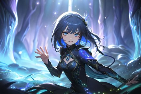 (masterpiece:1.4), 4K8K, (anime style), (high shutterspeed:1.4), (sharp edges), 
SyFyEye1, FanFo, 
femal angel  hands togather,  leaning foward, face focus, smile, closed mouth, 
wearing Celtic style dress, (Detailed face, Detailed eyes, Detailed lips), (solo), 
Fantastic Forest at fantasy night, Fantastic,