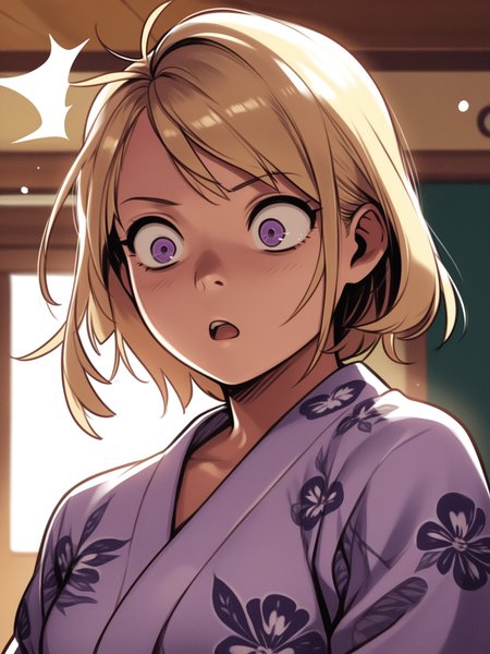 <lora:happy_tentacle-lovebeat-v0.2-000036:1>, ht_lovebeat, blonde hair, purple eyes, yukata , 1girl, solo, portrait , , ( surprised :1.2), , looking away , standing , facing viewer , score_9, score_8_up, score_7_up, score_6_up, score_5_up, score_4_up