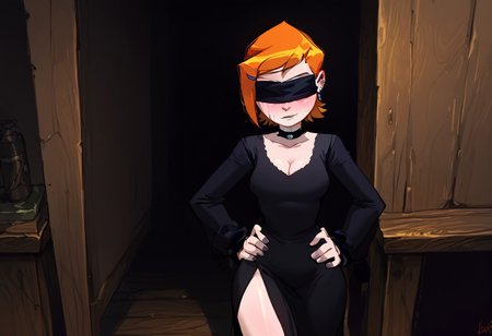 score_4_up, score_6_up, score_9, score_8_up, score_7_up, 1girl. ONLY ONE FEMALE.
Gwen Tennyson - (ben 10), ginger hair, short hair, white skin. 
Expressiveh, masterpiece, easynegative, high_quality, high_definition, 8k, ng_deepnegative_v1_75t. <lora:add-detail-xl:0>, <lora:Expressive_H:1>, <lora:WildcardX-XL-Detail-Enhancer:1>. 
very detailed, very detailed, high detailed texture, detailed face, highly detailed face
GOTH. GOTH SETTING. SOLO. In a lit chapel standing at an altar, wearing a black priest dress with a high thigh slit, v-neck, sideboob exposed, cleavage, black blindfold, mascara running down the face, thick mascara marks, blindfold covering eyes, eyes are not visible, eyes are covered, hands on hips standing, body shot, unique angle.