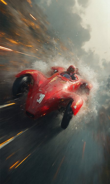 masterpiece, hyper realism, a high-resolution photograph, golden ratio, dutch angle, dynamic, side view, Rocket Red