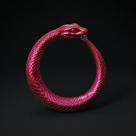 Glowing Snake,Ouroboros, 8k, high resolution, fine quality, high quality, very detailed, photo realistic, snake eating its own tail, snake with its tail in its mouth, snake, solo snake, detailxl, background, snake has a ruby as an eye.