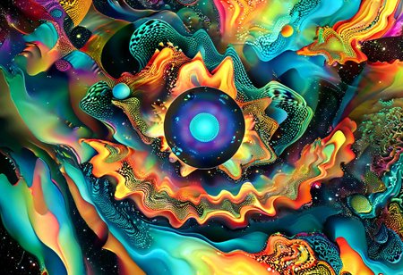 planetary interactions between multi-universal entities conversing through the cosmos via time. Light guided subliminal variations occur while streaming consciousness creates vivid and remarkable zentangle 3d psychedelia