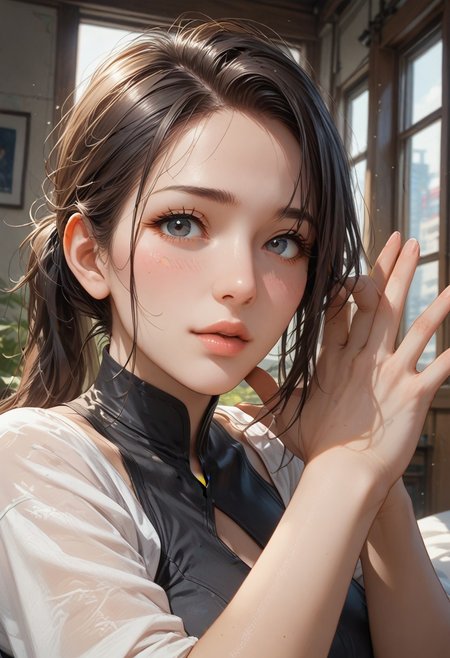 score_9, score_8_up, score_7_up, score_6_up, score_9, score_8_up, score_7_up, score_6_up, masterpiece, high quality, (best quality:1.1), source_anime, anime ,(zmzq:1.5),
milf, simple, cartoon, blush, horny , 1girl, ponytail hair, black hair, perfect lips, thick thighs, wide hips, perfect lips, perfect huge breasts, wide hips, sexy cyberpunk outfit, futuristic hotel , standing front windows, looking viewer , photoshoot ,Expressiveh,