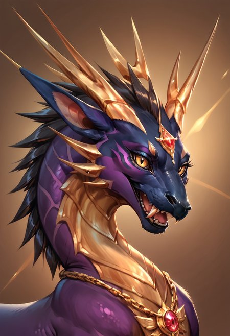 score_9, score_8_up, score_7_up, score_6_up, solo, masterpiece, ultradetailed, by reallynxgirl,  Eothos, Furry dragon,((feral)),  close-up, portrait, fangs, ((shiny gold eyes without pupils)), detailed background