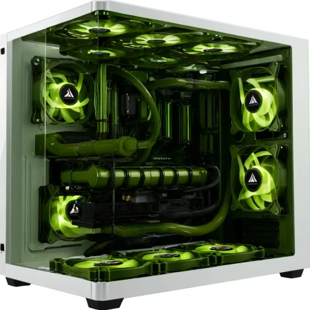 (pc showcase, fully equipped, liquid cooling tubing, simple white background) <lora:46_pc_showcase:1.1>
Olive background,
high quality, professional, highres, amazing, dramatic,
(Deep space nebula and star clusters:0.5),
