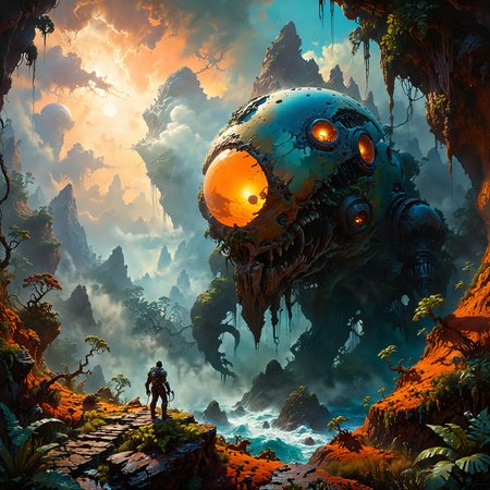 famous artwork inspired by (journey to the savage planet:1.2) and (tim hildebrandt:1.2) and (scott naismith:1.3) and (hal foster:1.1) and (greg tocchini:1.4), oil on canvas, (dramatic scene:1.1), (fractal art:0.4), scifi style, dynamic angle, this (fascinating:1.3) and (enigmatic:1.2) abomination, the "toothy slimebonk", with its form ever twisting and contorting in unnatural ways, stalks the dense (fog-shrouded jungles:1.3) of planet "varghome vi" in the cover of its gigantic primordial flora and eerie gunderpoured blibberblab, creature focus, perfect composition, realistic, ultra detailed, 8k, uhd, <lora:extremely_detailed-detail_slider-v2-xl-by_ntc:0.4:hr=0.1> <lora:more_artful-xl:0.4> <lora:midjourney_mimic-xl-by_andrexsel:0.44> <lora:lyco-style-envydramaticlightingxl01_digital_art-xl:0.52> <lora:envybetterhiresfixxl01-xl:0.0:hr=1.0>
