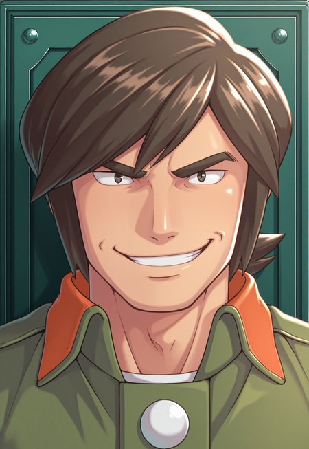 solo, masterpiece, detailed, ultra hd, best quality, 1boy, male, official art, w0lfc0nf, modern, new, masculine face, daddy looking face

PokemonBrandon, brown hair, green uniform, headshot, looking at viewer, smiling