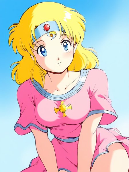 score_9, score_8_up, score_7_up, source_anime, rating_explicit, BREAK <lora:Sister_Ultima_Exodus_TG_XL:1>Sister_Ultima_Exodus, blonde hair,  blue eyes, medium hair, headband, circlet, breasts,
pink dress, pink skirt, blue line,
blue line,