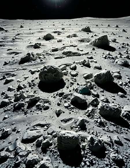 A high-resolution photograph of the Moon's surface, showcasing its rocky, cratered terrain with fine lunar dust. The foreground is dominated by detailed lunar regolith, with small rocks and uneven textures illuminated by the harsh, direct sunlight. Shadows are sharp and deep due to the lack of atmosphere. In the background, Earth appears as a vibrant blue and white sphere, partially illuminated, contrasting against the blackness of space. The composition is balanced, with Earth positioned slightly off-center to create a sense of depth and scale. The lighting is natural, with the Sun casting a bright glow on the lunar surface while leaving some areas in darkness, emphasizing the stark and desolate beauty of the Moon.
<lora:SDXLFaeTastic2400:0.4> <lora:extremely_detailed:0.4> extremely detailed, <lora:moon_surf4c3_v2:1>,moon surf4c3, Masterpiece,best quality,hi res,8k,hi res,8k,award winning,(sharp focus, intricate, highly detailed),