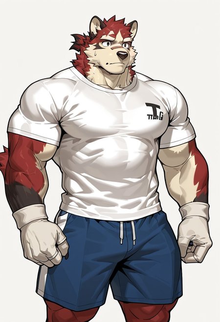 animal ears, muscular furry, furry, Clothes, PG, T-shirt, Shorts, bara
