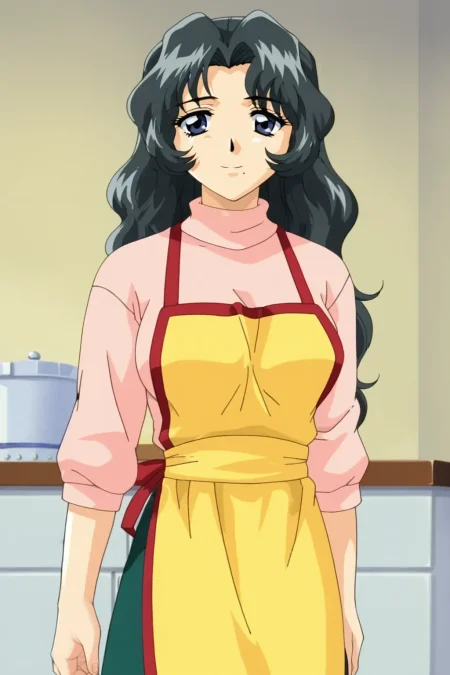 score_9, best masterpiece,   uncensored,  rating:explicit, sexy, lewd face, 
1girl, solo, seductive smile, large breasts, 
KyouhakuAkiyamaSakura,   1mole under left side of mouth, 
mature female, retro artstyle, 1990s (style), fake screenshot, 
loose hair, 
PinkTurtleneckOutfit, dark green long skirt with a single horizontal white line, pink turtleneck with elbow long sleeves and bare forearms,  (bare forearms:1.3), 
(yellow apron with red straps and red trim:1.2), apron over skirt, 
 <lora:KyouhakuAkiyamaSakura_V6:0.85>
--pin-shared-memory
--cuda-malloc
--cuda-stream