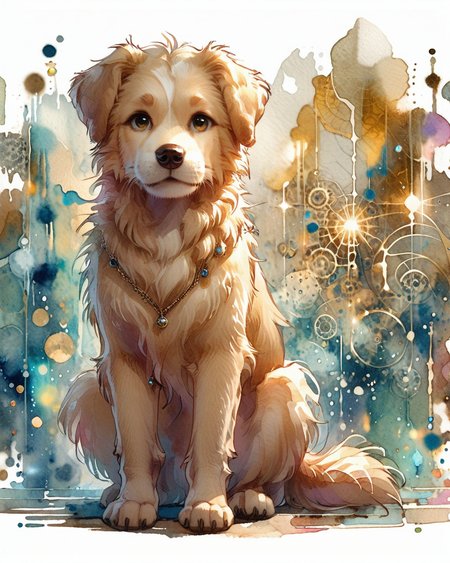 score_9, score_8_up, score_7_up, intricate details, rating_safe,
<lora:SoftWatercolors:1>, SoftWaterColor, 1boy(,
golden retriever, 
full body, looking at the viewer, solo, friendly expression), detailed background, depth of field, subsurface scattering, 
<lora:ral-chrosc-clr:0.3>, ral-chrosc-clr,
<lora:xl_more_art-full_v1:0.3>,
<lora:add-detail-xl:0.3>