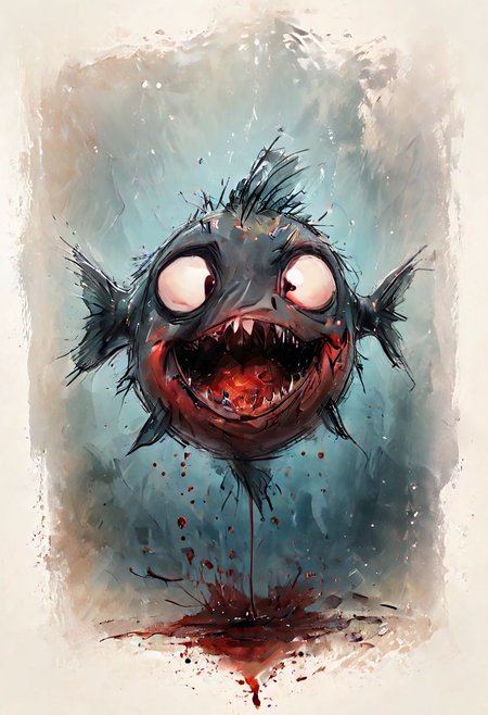 cute drawing of a Piranha fish under water surrounded by blood, slender body, thin body,  <lora:Cute_Drawing:0.8>
