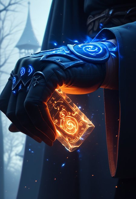 score_9,score_8_up,score_7_up, close up, macro shot, magic gloves with engraved runes, glowing symbols, no person, fantasy scene